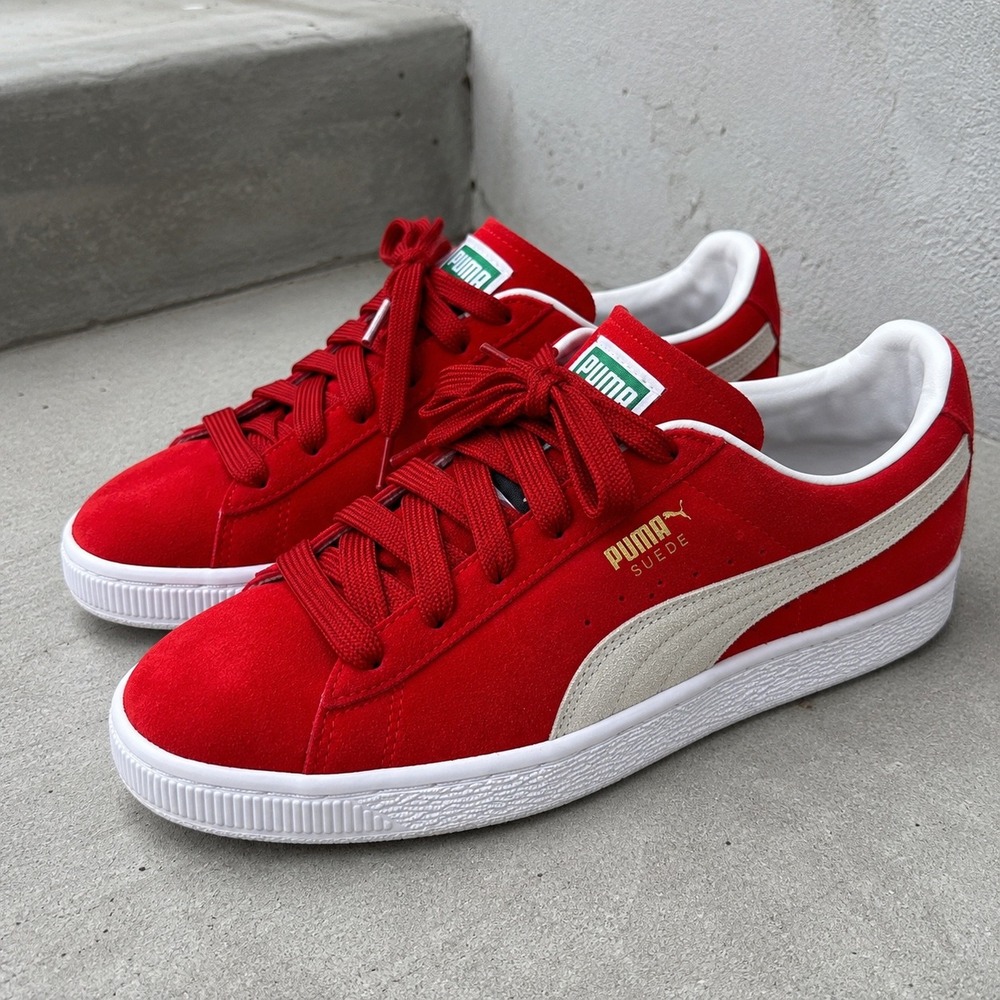 Puma Suede Classic XXI Womens Shoes Red White Sneakers 381410-02 Size 8